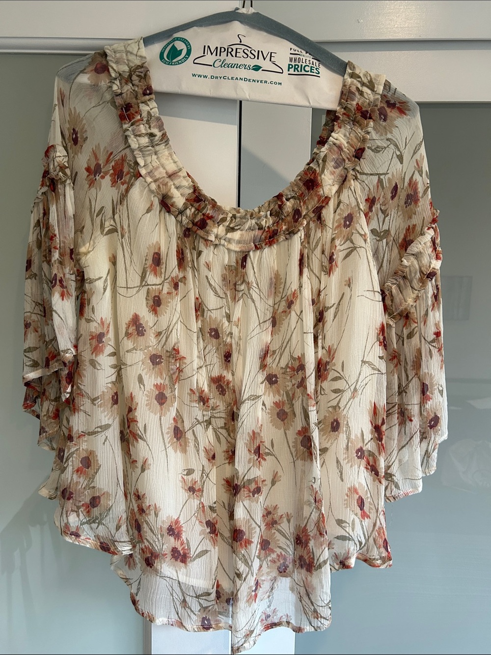 Lucky Brand Cream Floral Ruffled Boho Blouse
